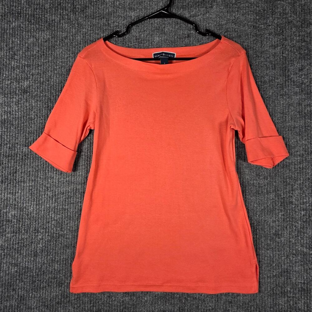 Karen Scott Coral Boat Neck 3/4 Sleeve Knit‎ Top Womens Small Cotton